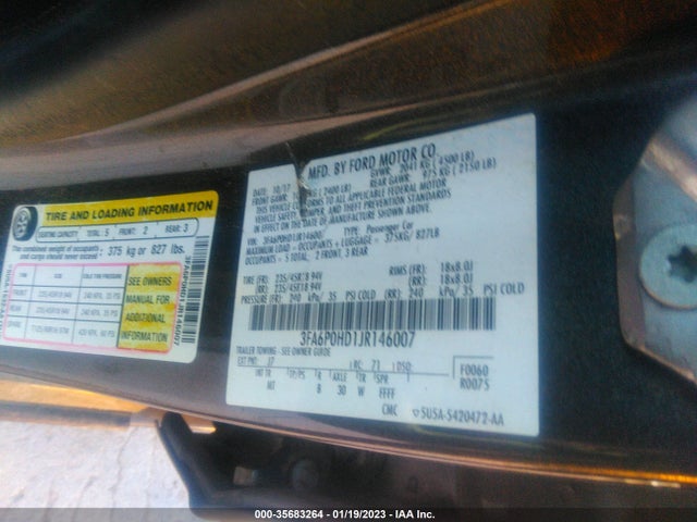 2018 Ford Fusion, VIN: 3FA6P0HD1JR146007