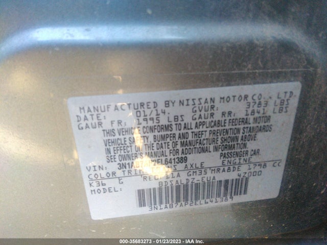 2014 NISSAN SENTRA S/FE+ S/SV/FE+ SV/SR/SL VIN: 3N1AB7AP2EL641389