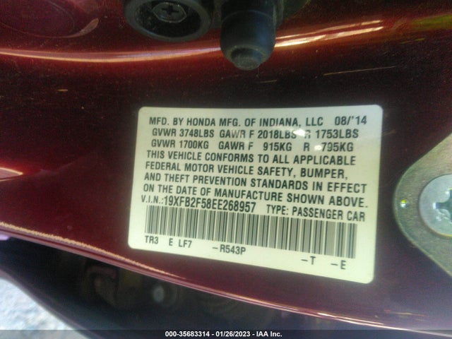 Honda Civic Sedan Lx 2014 19XFB2F58EE268957 Image 10