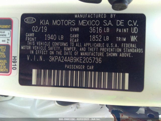 3KPA24AB9KE205736 KIA RIO S