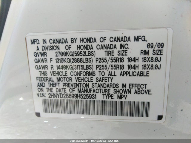 Acura Mdx Tech Pkg 2009 2HNYD28699H525931 Image 10