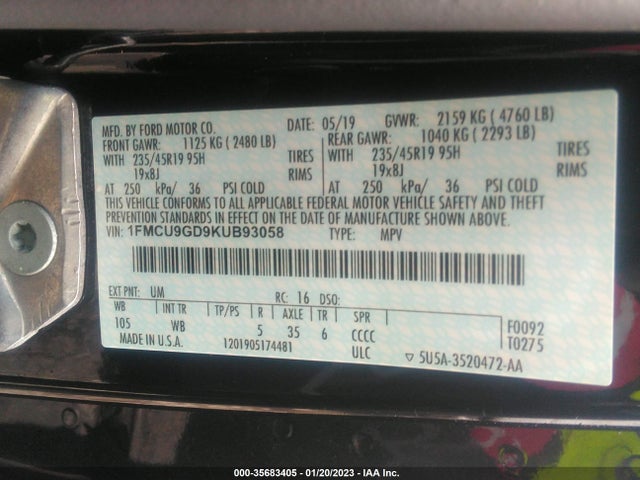 Ford ESCAPE SE 2019 1FMCU9GD9KUB93058 Image 10