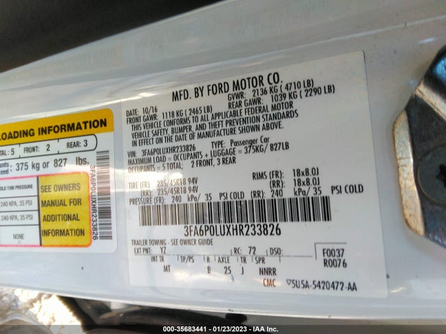 2017 Ford Fusion, VIN: 3FA6P0LUXHR233826