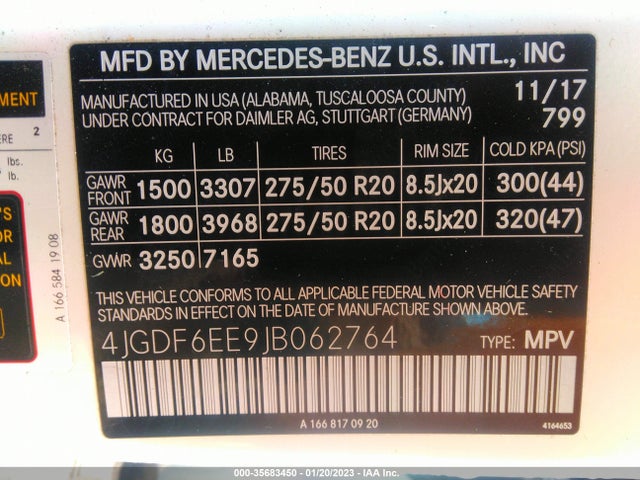 2018 Mercedes-Benz GLS-Class, VIN: 4JGDF6EE9JB062764