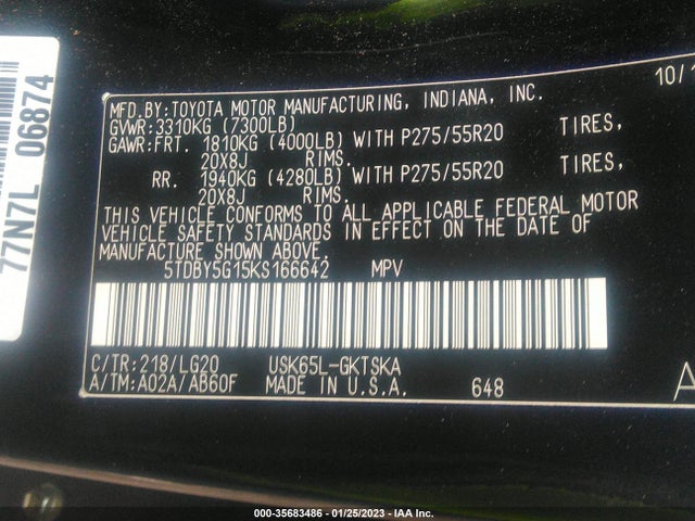 Toyota Sequoia 2019 5TDBY5G15KS166642 Image 10