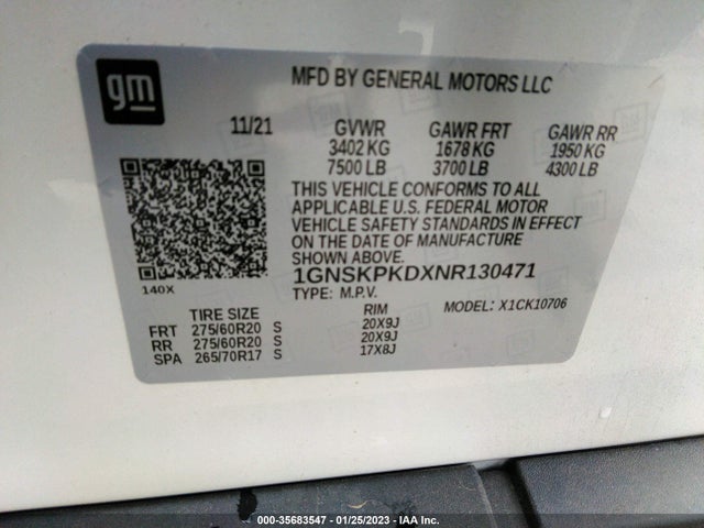 2022 Chevrolet Tahoe, VIN: 1GNSKPKDXNR130471