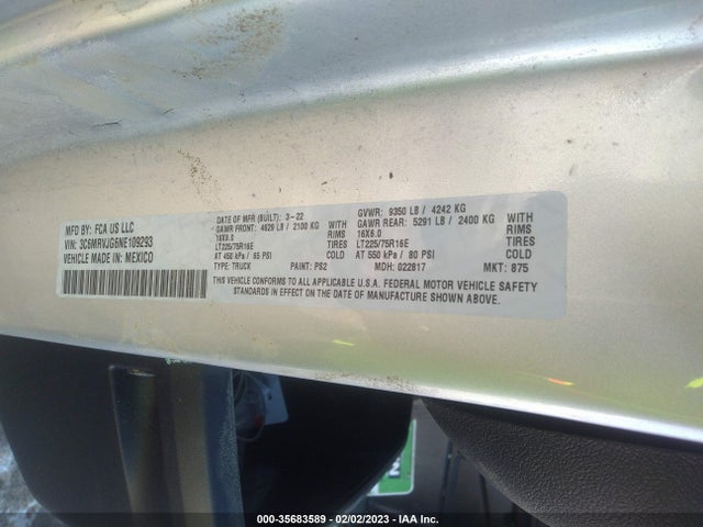 2022 Ram Promaster, VIN: 3C6MRVJG6NE109293