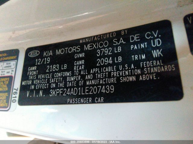 3KPF24AD1LE207439 KIA Forte Lxs