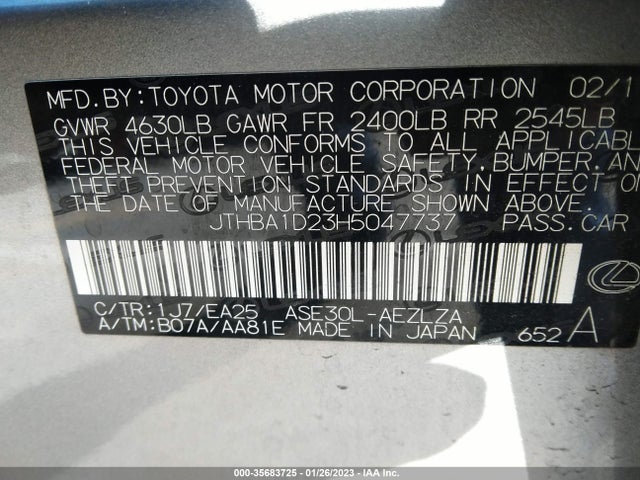 2017 Lexus IS, VIN: JTHBA1D23H5047737