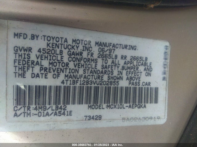 1997 TOYOTA AVALON XL/XLS VIN: 4T1BF12B3VU202855