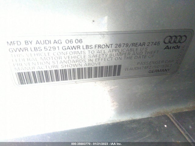 2007 AUDI A6 3.2L VIN: WAUDH74F27N015367