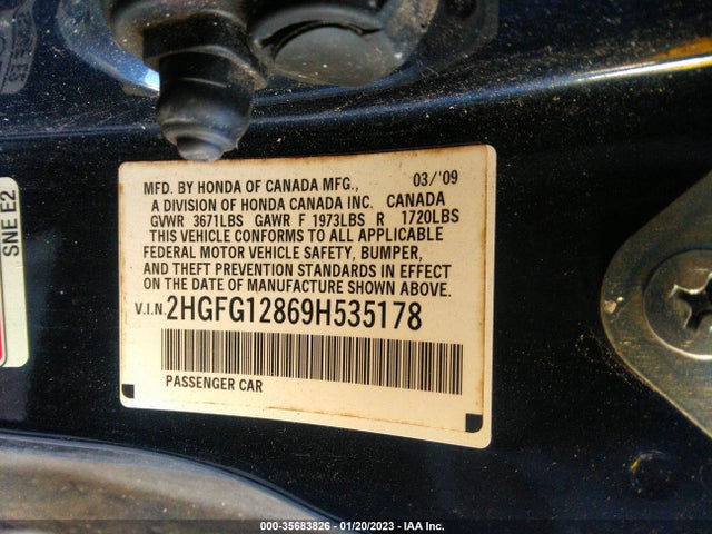 2009 HONDA CIVIC CPE EX VIN: 2HGFG12869H535178