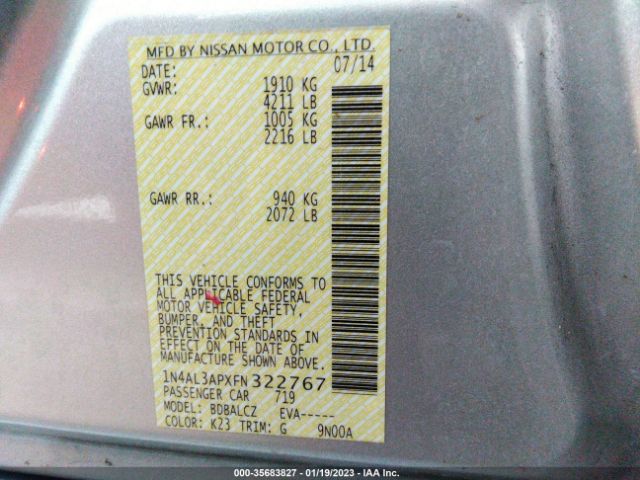 1N4AL3APXFN322767 Nissan Altima 2.5 S