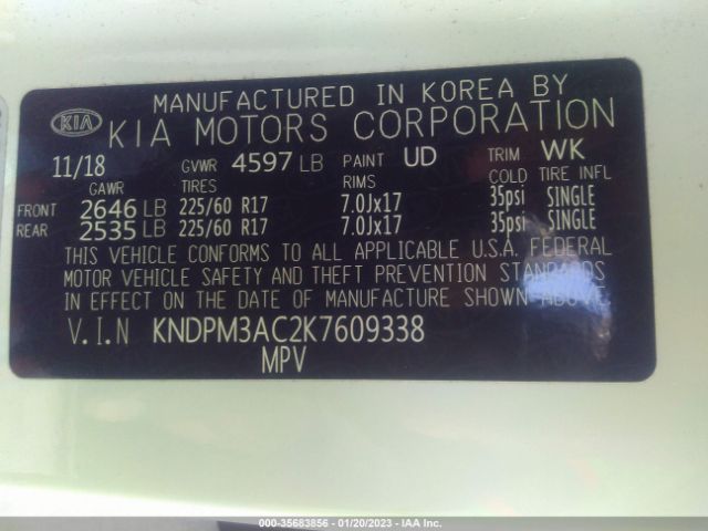 KNDPM3AC2K7609338 KIA Sportage Lx