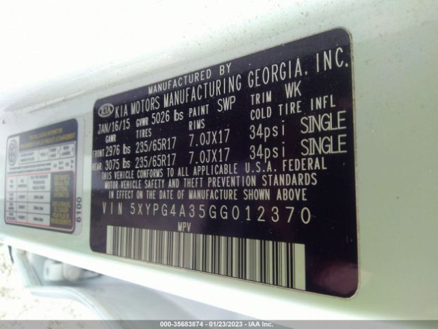 5XYPG4A35GG012370 KIA SORENTO LX