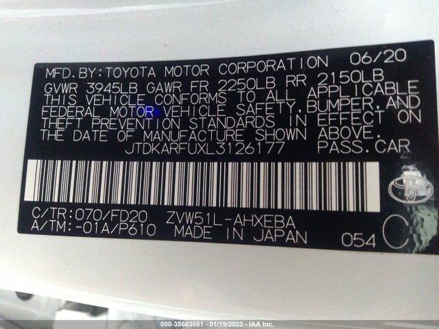 2020 Toyota Prius, VIN: JTDKARFUXL3126177