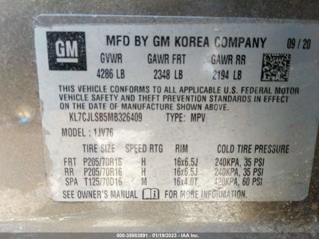 Chevrolet Trax Lt 2021 KL7CJLSB5MB326409 Image 9