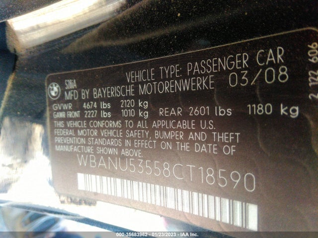 BMW 5 Series 528i 2008 WBANU53558CT18590 Image 11