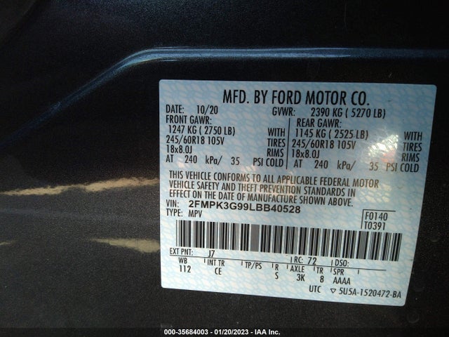 Ford EDGE SE 2020 2FMPK3G99LBB40528 Image 9