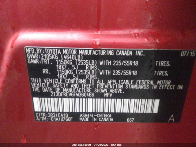 Toyota Rav4 Limited 2015 2T3DFREV6FW360466 Image 10