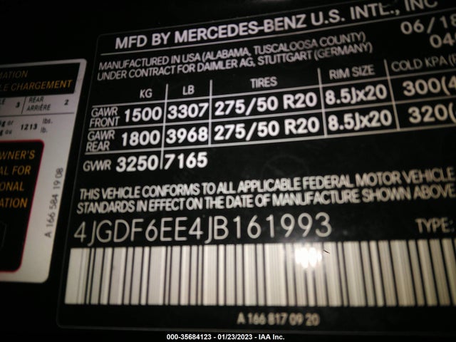 2018 Mercedes-Benz GLS-Class, VIN: 4JGDF6EE4JB161993