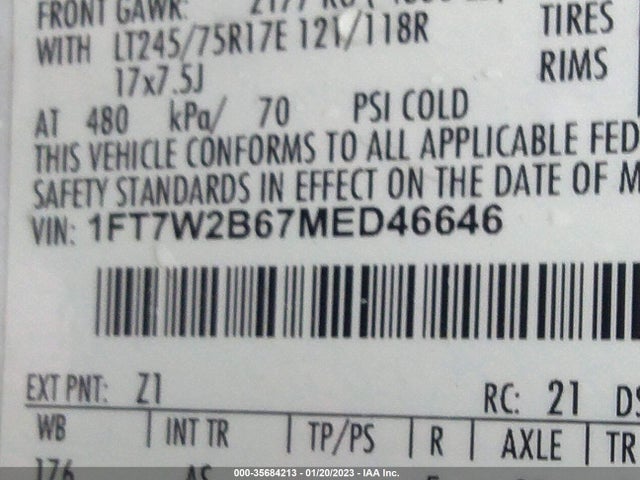 2021 Ford F-250, VIN: 1FT7W2B67MED46646