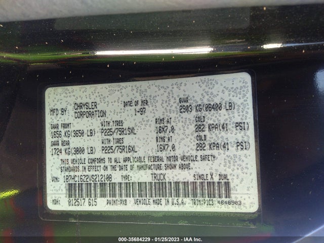 1997 DODGE RAM 1500 VIN: 1B7HC16Z2VS212108