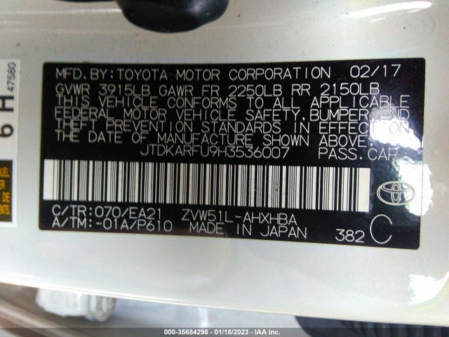 2017 Toyota Prius, VIN: JTDKARFU9H3536007