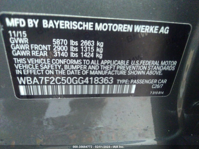 2016 BMW 7 Series, VIN: WBA7F2C50GG418363