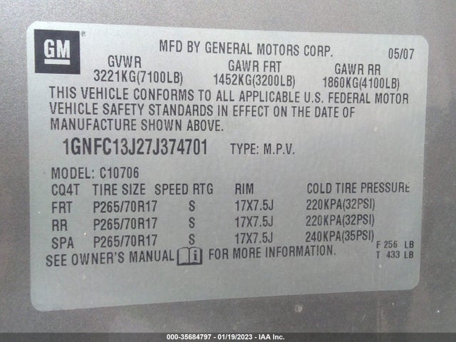 Chevrolet Tahoe Lt 2007 1GNFC13J27J374701 Image 10