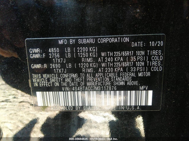2021 Subaru Outback, VIN: 4S4BTACC7M3117876