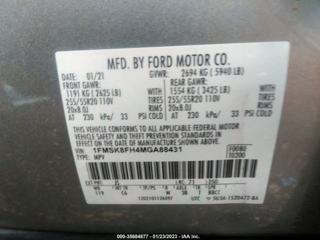 1FMSK8FH4MGA88431 Ford Explorer Limited