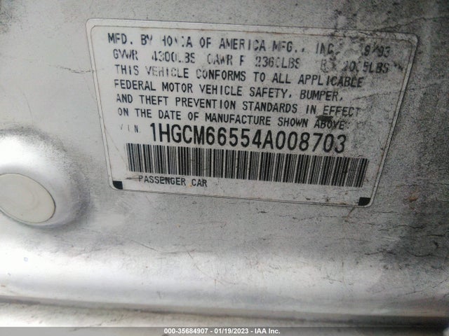 2004 HONDA ACCORD SDN EX VIN: 1HGCM66554A008703