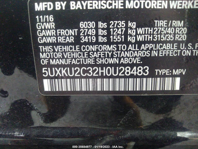2017 BMW X6, VIN: 5UXKU2C32H0U28483