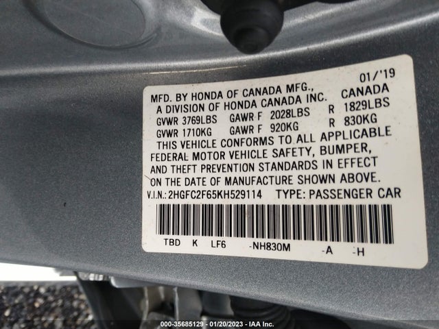 Продаж на аукціоні авто 2019 Honda Civic Sedan Lx, vin: 2HGFC2F65KH529114, номер лоту: 35685129