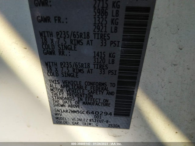 2016 Nissan Pathfinder, VIN: 5N1AR2MM9GC640294