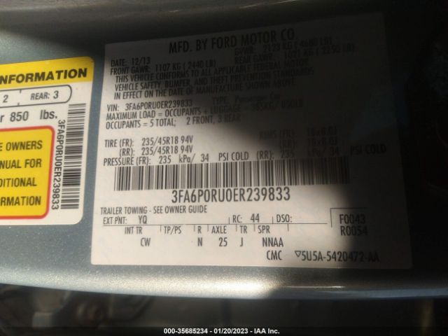 3FA6P0RU0ER239833 Ford Fusion Titanium Hybrid