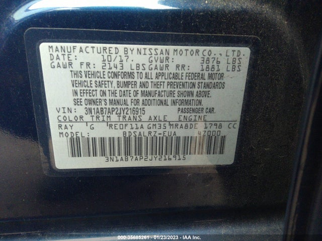 2018 NISSAN SENTRA SR VIN: 3N1AB7AP2JY216915