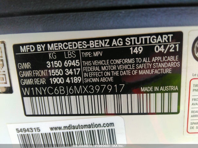 2021 Mercedes-Benz G-Class, VIN: W1NYC6BJ6MX397917