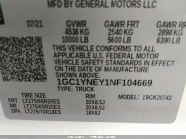 2022 Chevrolet Silverado 2500, VIN: 1GC1YNEY1NF104669