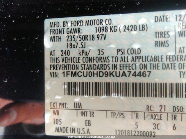 Ford ESCAPE SEL 2019 1FMCU0HD9KUA74467 Image 9