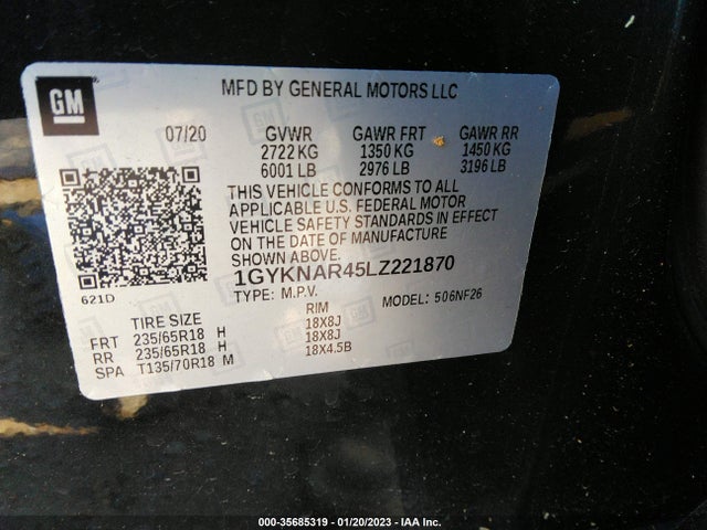 1GYKNAR45LZ221870 Cadillac Xt5 Fwd Luxury
