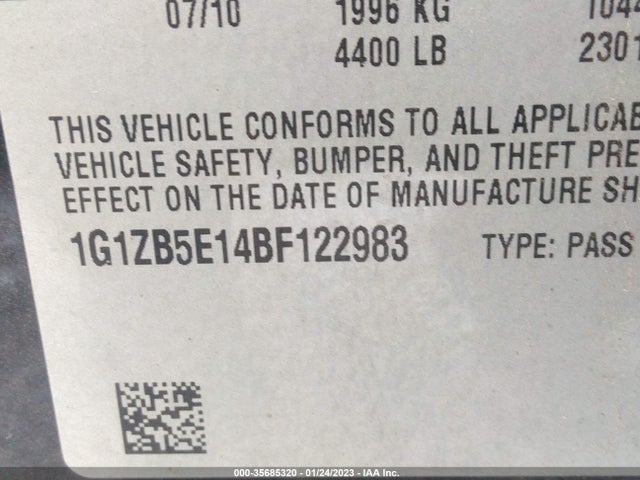 2011 CHEVROLET MALIBU LS W/1LS VIN: 1G1ZB5E14BF122983