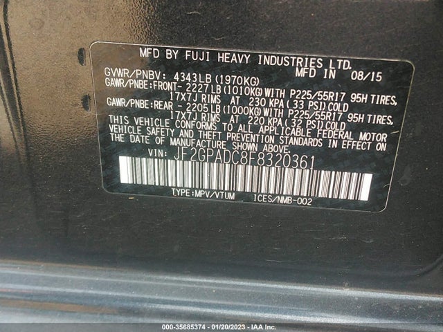 Subaru XV CROSSTREK 2015 JF2GPADC8F8320361 Image 9