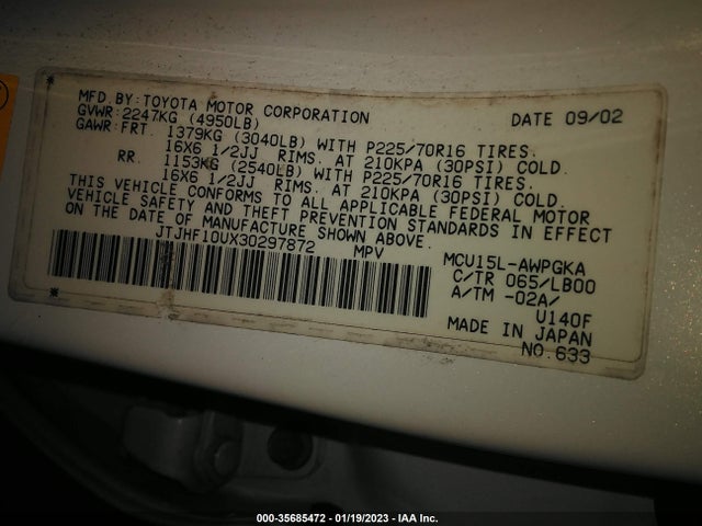 JTJHF10UX30297872 Lexus RX 300
