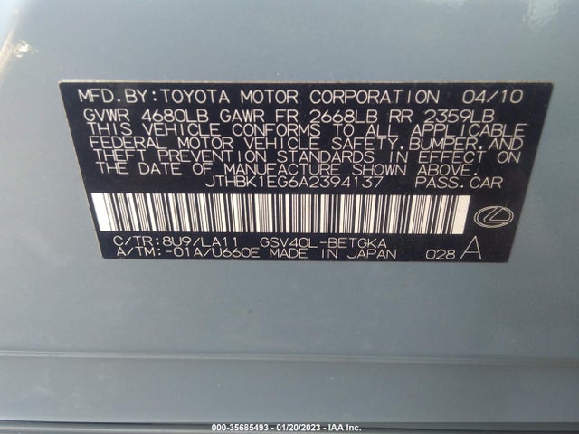 Lexus ES 350 2010 JTHBK1EG6A2394137 Image 10