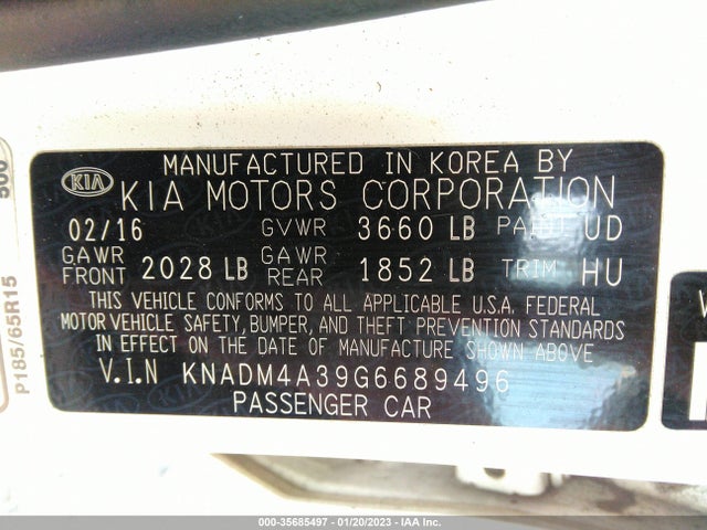 2016 KIA RIO LX VIN: KNADM4A39G6689496