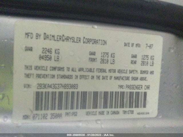 2007 DODGE CHARGER VIN: 2B3KA43G37H893083