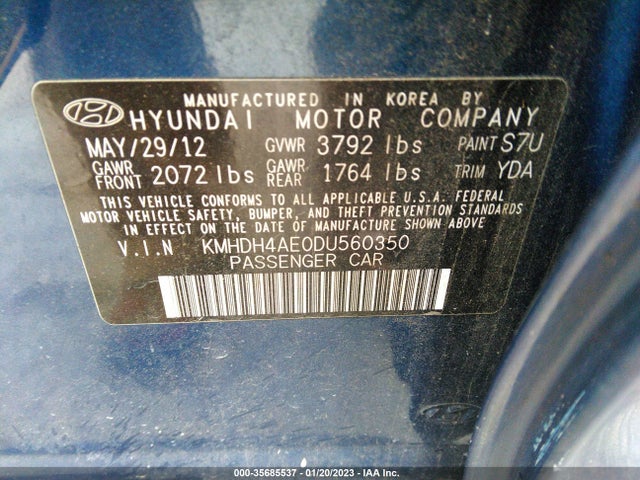 2013 HYUNDAI ELANTRA GLS VIN: KMHDH4AE0DU560350