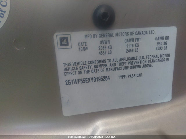2000 CHEVROLET IMPALA VIN: 2G1WF55EXY9195254